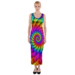 Psychedelic Fractal Rainbow Spiral  Fitted Maxi Dress