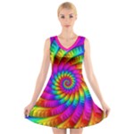 Psychedelic Fractal Rainbow Spiral  V-Neck Sleeveless Dress