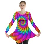 Psychedelic Fractal Rainbow Spiral  Long Sleeve Tunic 