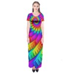 Psychedelic Fractal Rainbow Spiral  Short Sleeve Maxi Dress