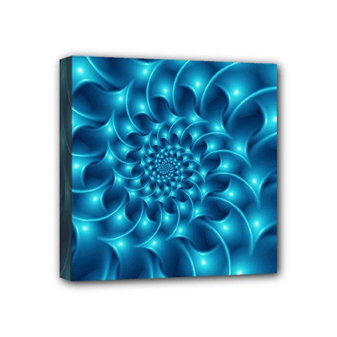 Glossy Light Blue Spiral Fractal Mini Canvas 4  x 4  (Stretched) from ArtsNow.com