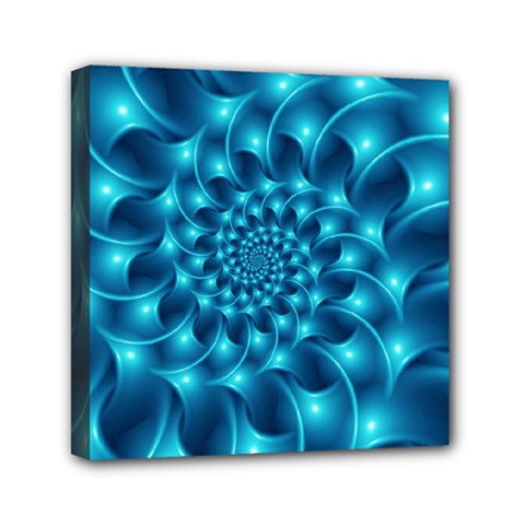 Glossy Light Blue Spiral Fractal Mini Canvas 6  x 6  (Stretched) from ArtsNow.com