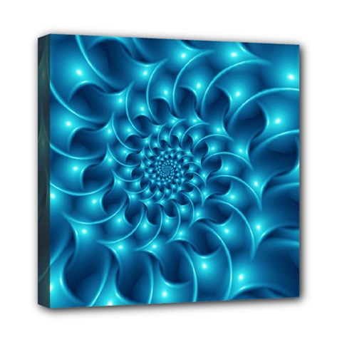 Glossy Light Blue Spiral Fractal Mini Canvas 8  x 8  (Stretched) from ArtsNow.com