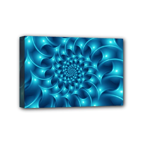 Glossy Light Blue Spiral Fractal Mini Canvas 6  x 4  (Stretched) from ArtsNow.com