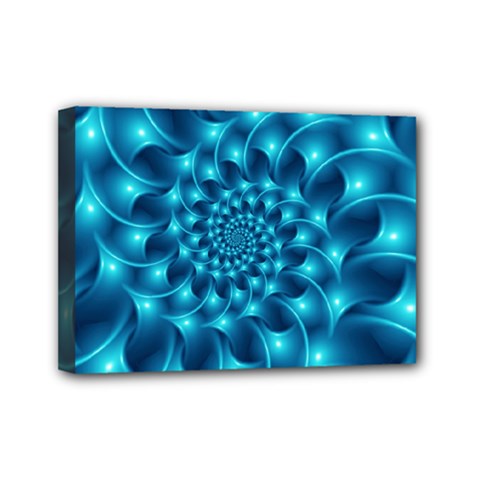 Glossy Light Blue Spiral Fractal Mini Canvas 7  x 5  (Stretched) from ArtsNow.com