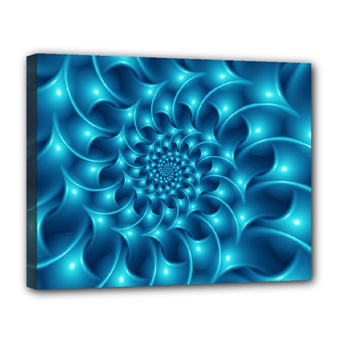 Glossy Light Blue Spiral Fractal Canvas 14  x 11  (Stretched) from ArtsNow.com