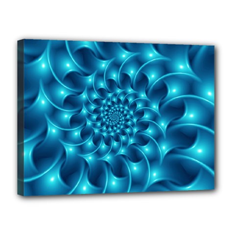 Glossy Light Blue Spiral Fractal Canvas 16  x 12  (Stretched) from ArtsNow.com