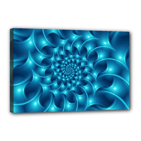 Glossy Light Blue Spiral Fractal Canvas 18  x 12  (Stretched) from ArtsNow.com