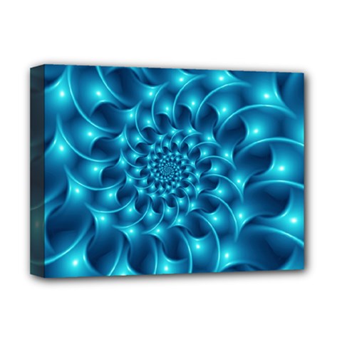 Glossy Light Blue Spiral Fractal Deluxe Canvas 16  x 12  (Stretched)  from ArtsNow.com