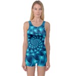 Glossy Light Blue Spiral Fractal One Piece Boyleg Swimsuit