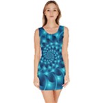 Glossy Light Blue Spiral Fractal Bodycon Dress