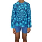 Glossy Light Blue Spiral Fractal Kid s Long Sleeve Swimwear