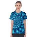 Glossy Light Blue Spiral Fractal Women s Cotton Tee