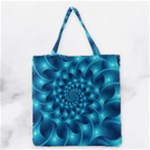 Glossy Light Blue Spiral Fractal Grocery Tote Bag