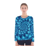 Glossy Light Blue Spiral Fractal Women s Long Sleeve Tee