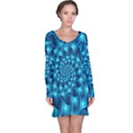 Glossy Light Blue Spiral Fractal Long Sleeve Nightdress