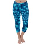 Glossy Light Blue Spiral Fractal Capri Winter Leggings 