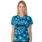 Glossy Light Blue Spiral Fractal Women s V-Neck Sport Mesh Tee