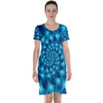 Glossy Light Blue Spiral Fractal Short Sleeve Nightdress