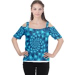 Glossy Light Blue Spiral Fractal Women s Cutout Shoulder Tee