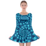 Glossy Light Blue Spiral Fractal Long Sleeve Skater Dress