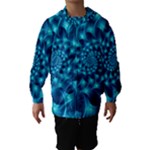 Glossy Light Blue Spiral Fractal Hooded Wind Breaker (Kids)