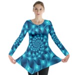 Glossy Light Blue Spiral Fractal Long Sleeve Tunic 