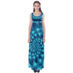 Glossy Light Blue Spiral Fractal Empire Waist Maxi Dress