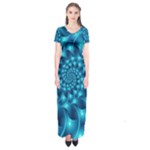 Glossy Light Blue Spiral Fractal Short Sleeve Maxi Dress