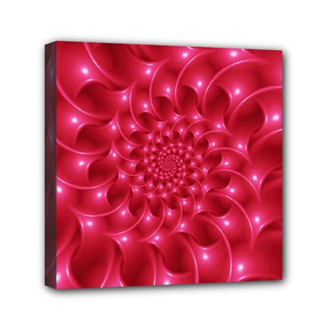 Glossy Rose Pink Spiral Fractal  Mini Canvas 6  x 6  (Stretched) from ArtsNow.com