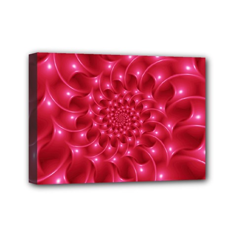 Glossy Rose Pink Spiral Fractal  Mini Canvas 7  x 5  (Stretched) from ArtsNow.com