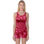 Glossy Rose Pink Spiral Fractal  One Piece Boyleg Swimsuit