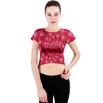 Glossy Rose Pink Spiral Fractal  Crew Neck Crop Top