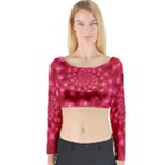 Glossy Rose Pink Spiral Fractal  Long Sleeve Crop Top (Tight Fit)