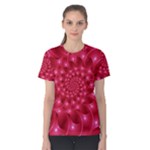 Glossy Rose Pink Spiral Fractal  Women s Cotton Tee