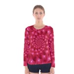 Glossy Rose Pink Spiral Fractal  Women s Long Sleeve Tee