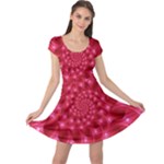 Glossy Rose Pink Spiral Fractal  Cap Sleeve Dress