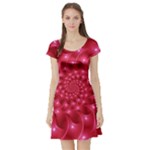 Glossy Rose Pink Spiral Fractal  Short Sleeve Skater Dress