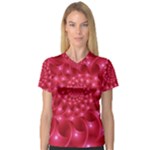 Glossy Rose Pink Spiral Fractal  Women s V-Neck Sport Mesh Tee