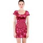 Glossy Rose Pink Spiral Fractal  Short Sleeve Bodycon Dress