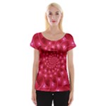 Glossy Rose Pink Spiral Fractal  Women s Cap Sleeve Top