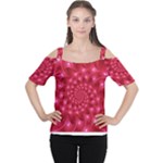 Glossy Rose Pink Spiral Fractal  Women s Cutout Shoulder Tee