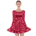 Glossy Rose Pink Spiral Fractal  Long Sleeve Skater Dress