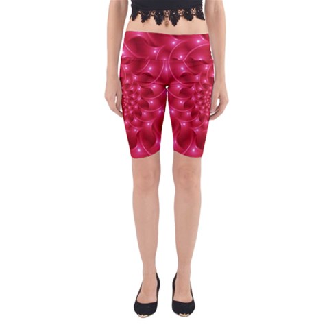 Glossy Rose Pink Spiral Fractal  Yoga Cropped Leggings from ArtsNow.com