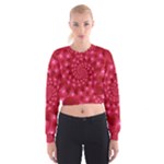 Glossy Rose Pink Spiral Fractal  Women s Cropped Sweatshirt