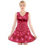 Glossy Rose Pink Spiral Fractal  V-Neck Sleeveless Dress