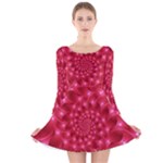 Glossy Rose Pink Spiral Fractal  Long Sleeve Velvet Skater Dress