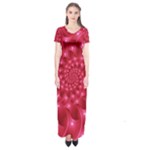 Glossy Rose Pink Spiral Fractal  Short Sleeve Maxi Dress