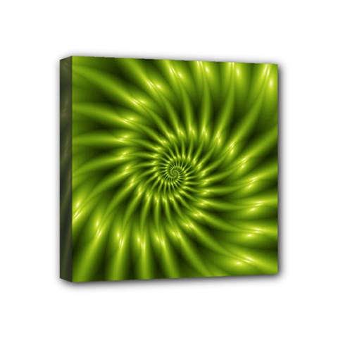 Glossy Lime Green Spiral Fractal  Mini Canvas 4  x 4  (Stretched) from ArtsNow.com