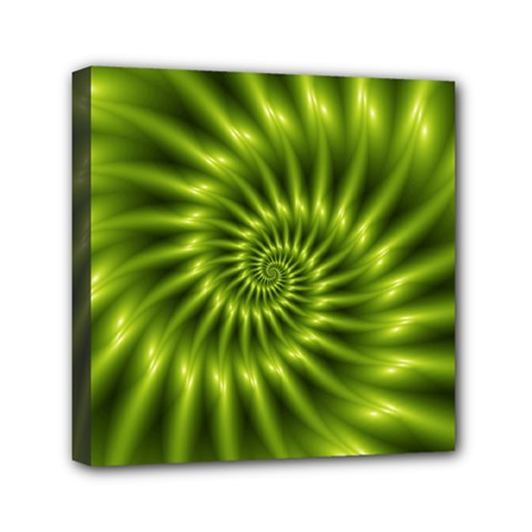 Glossy Lime Green Spiral Fractal  Mini Canvas 6  x 6  (Stretched) from ArtsNow.com